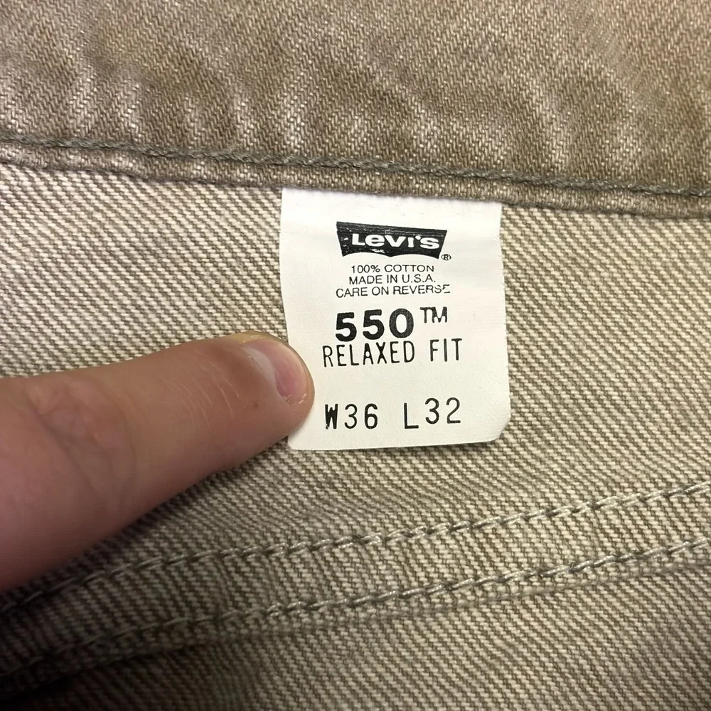 VTG Levi's 550 Orange Tab Jeans Relaxed Fit Mens 34x32 Tan 90s Made In USA